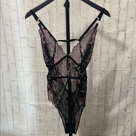 Adore Me Other - NWT Adore Me Black and Pink Floral Lace Bodysuit. Size 1x